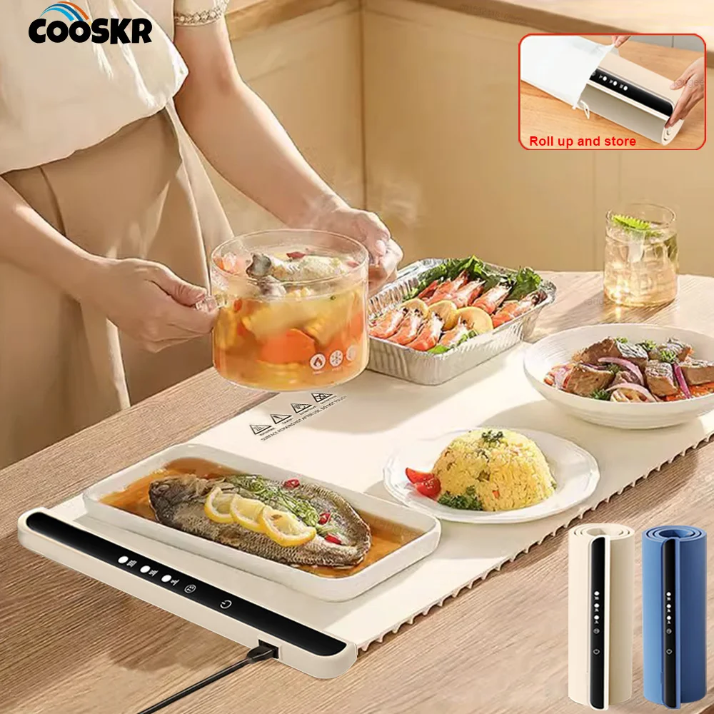 

Электрический поднос для подогрева еды, теплая тарелка с 3-температурным быстрым нагревательным ковриком для полной поверхности, складной электрический поднос для подогрева еды