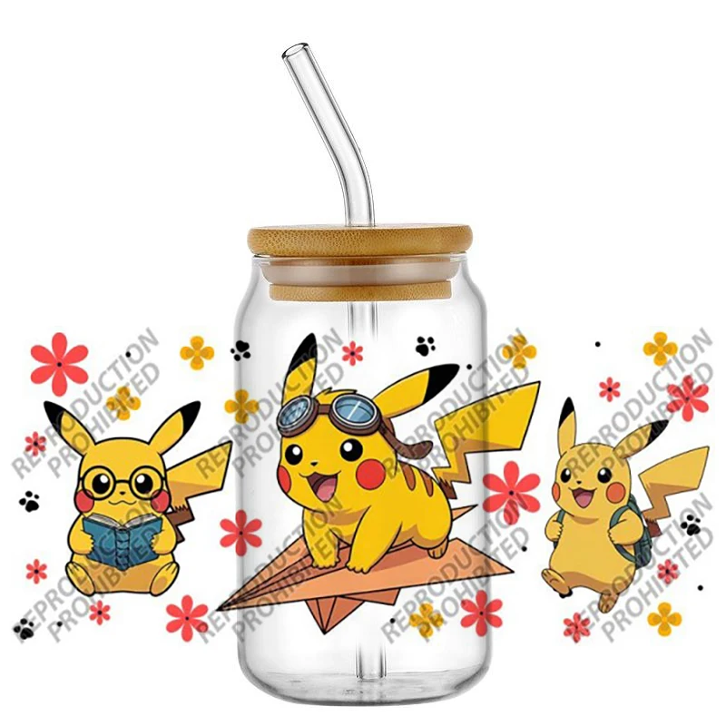 Hotsale Cute Pokemon Popular Pikachu 16oz UV DTF 3D Transfer Sticker Decals For Glass Can Cup Craft DIY Gift Creative