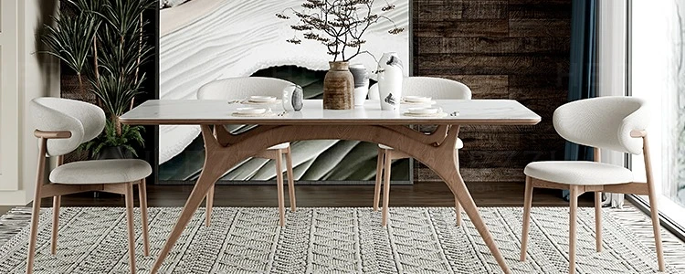 

Обеденный стол и стулья из цельного дерева, комбинация из столешницы из каменной плиты и стульев, для дома, в японском и скандинавском стиле, простой прямоугольный обеденный стол.