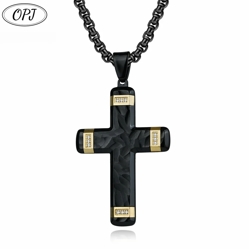 OPJ fashion men jewelry black Edge inlaid with  stainless steel pendant Cross Pendant Necklace Factory Direct Supply