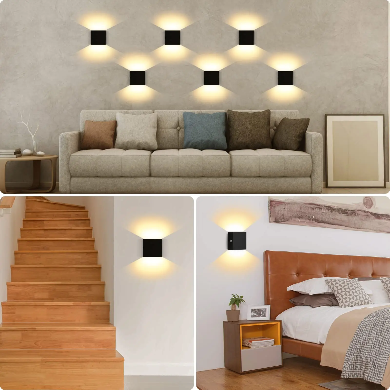 Candelabro de pared USB recargable, lámpara LED magnética de atenuación táctil montada en la pared para mesita de noche, pasillo y escalera