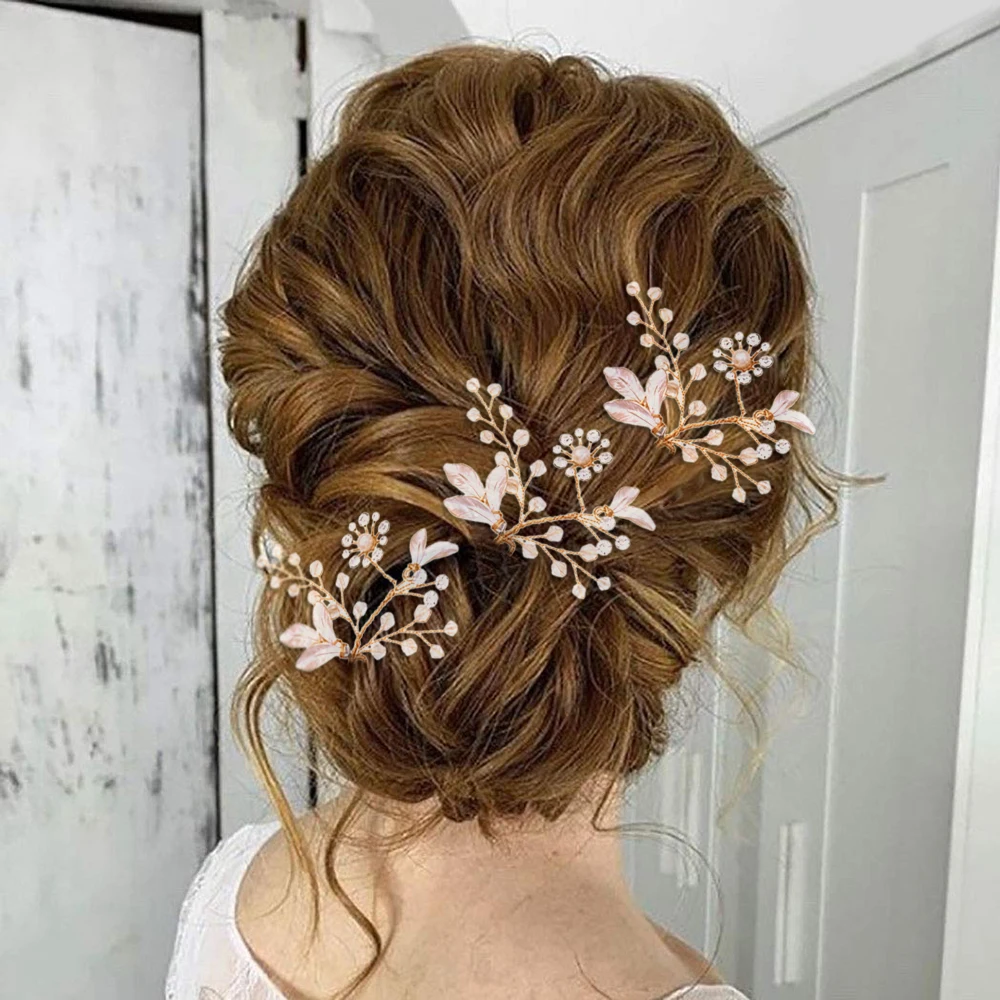 Casamento conjuntos de jóias rosa ouro u forma hairpins & bandana rosa headdress noiva cristal decorações de cabelo para o cabelo feminino nupcial pino