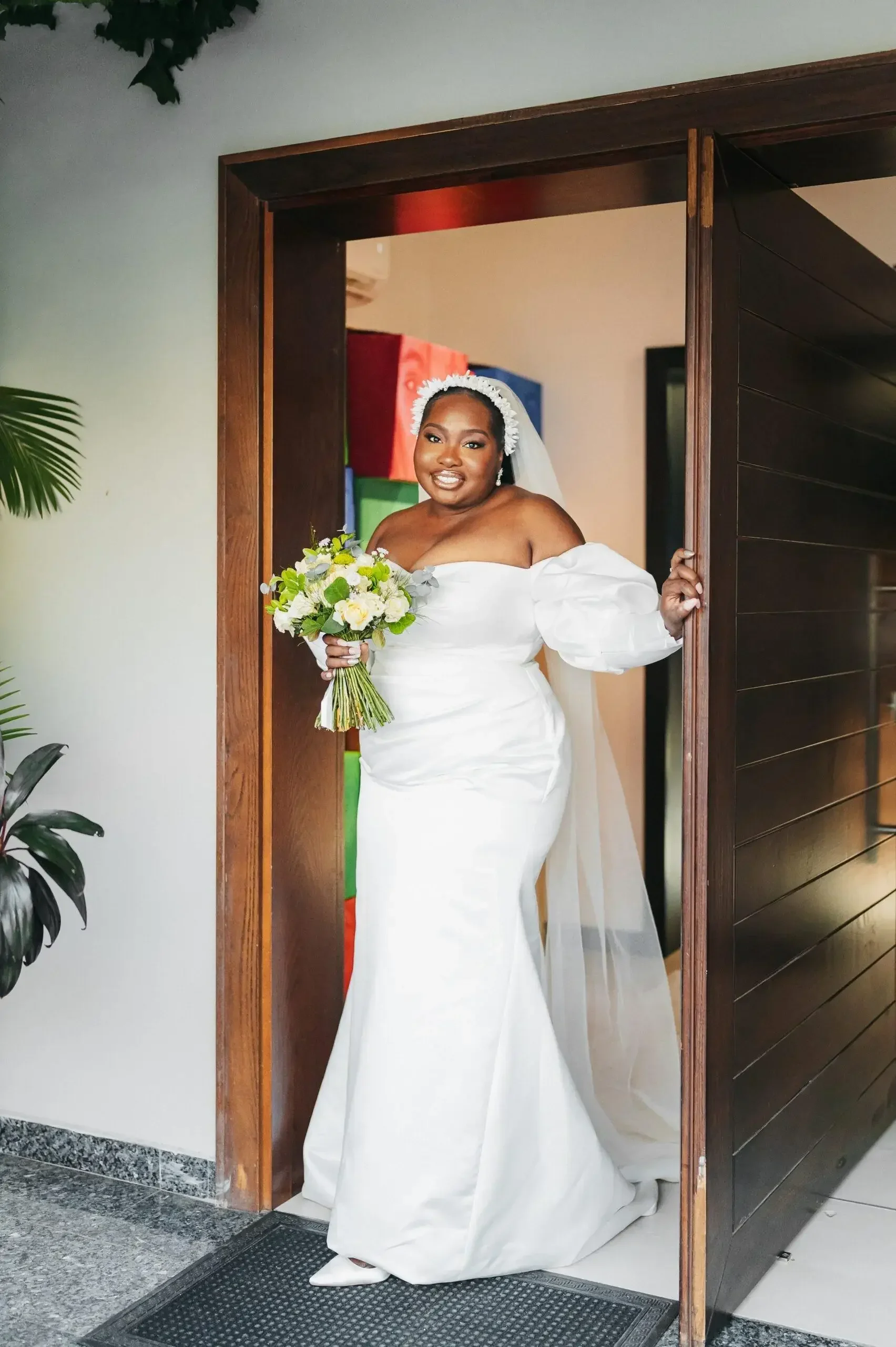 Customized Cheap Plus Size Satin Ruched Mermaid Wedding Dresses Sweep Train Off The Shoulder Lantern Sleeves Bridal Gowns