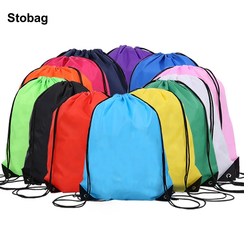 StoBag 10pcs Color Polyester Drawstring Bags Sports Backpack Storage Packaging Waterproof Reusable Pocket Pouch Logo(Extra Fee)