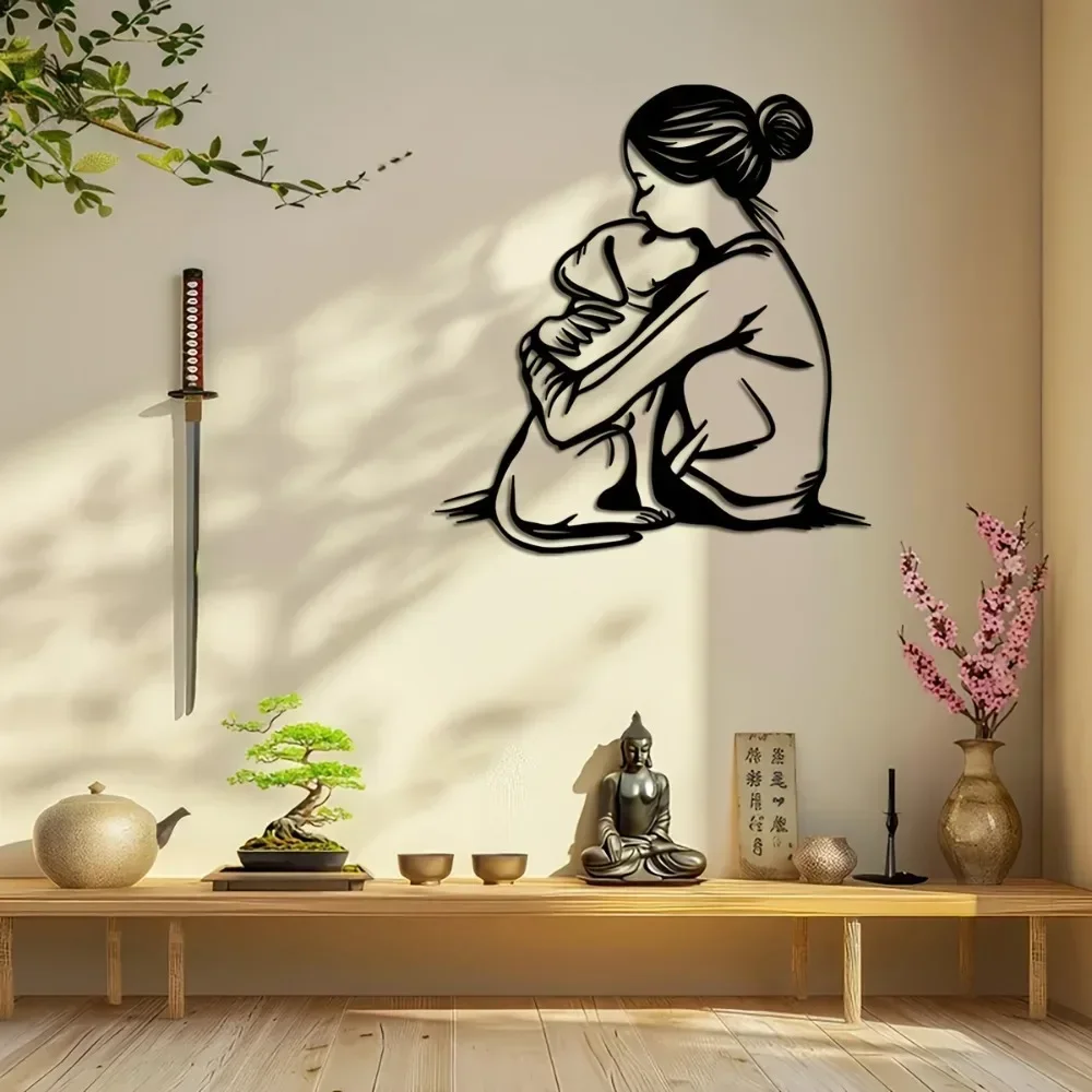 

Art Deco Metal Wall Sculpture Woman Embracing Dog Modern Line Art Unique Pet Lover Gift for Home Office Living Room Wall Decor