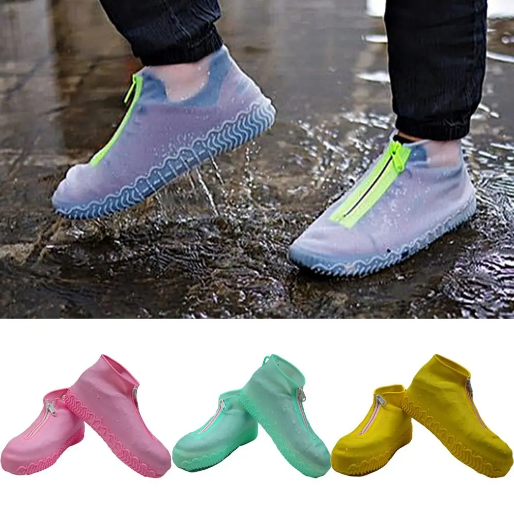 

2Pcs Reusable Waterproof Shoe Cover Wear-resistant Zipper Non-Slip Rain Boots Thicken Elastic Silicone Shoes Protective Cover