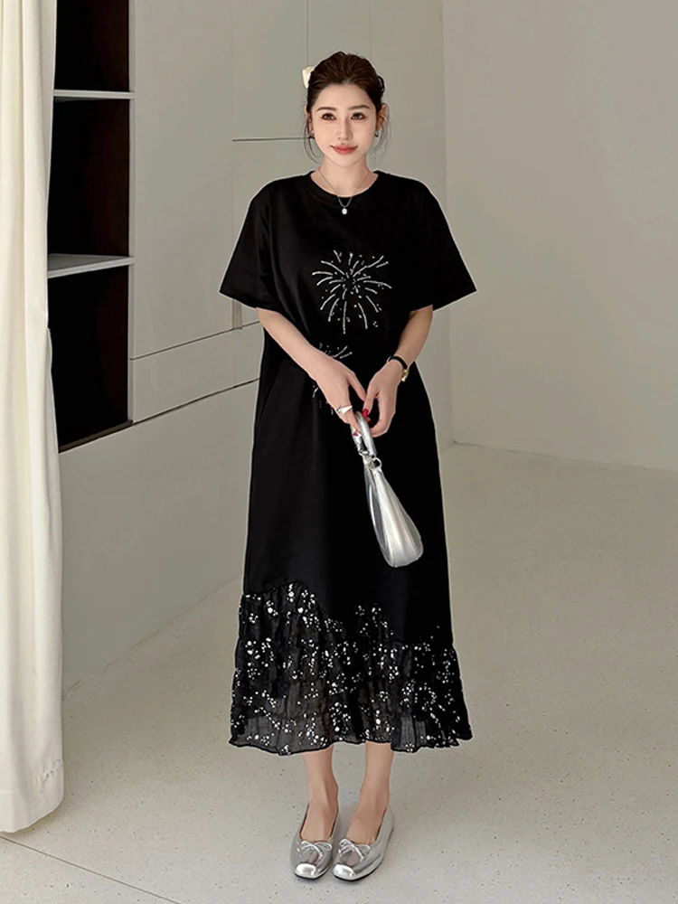 NYFS Vestido largo De talla grande con dobladillo De retazos, Vestido De verano 2021, Vestido holgado De estilo coreano para Mujer, Vestido De Mujer