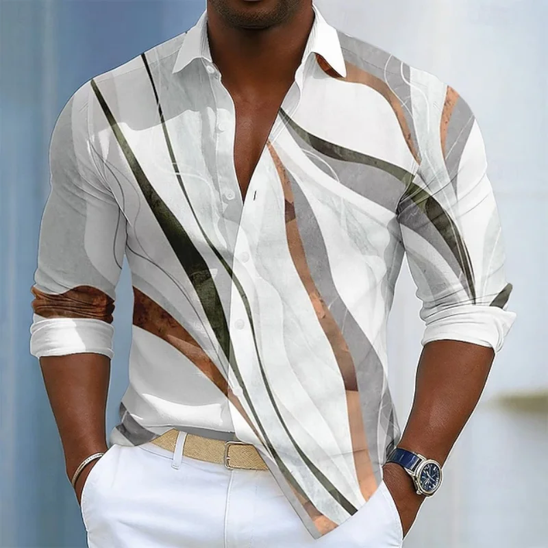 Men's Retro Diamond Flower 3D Printed Long Sleeved Shirt with Lapel, Business Casual Button up Cardigan, Plus Size Top