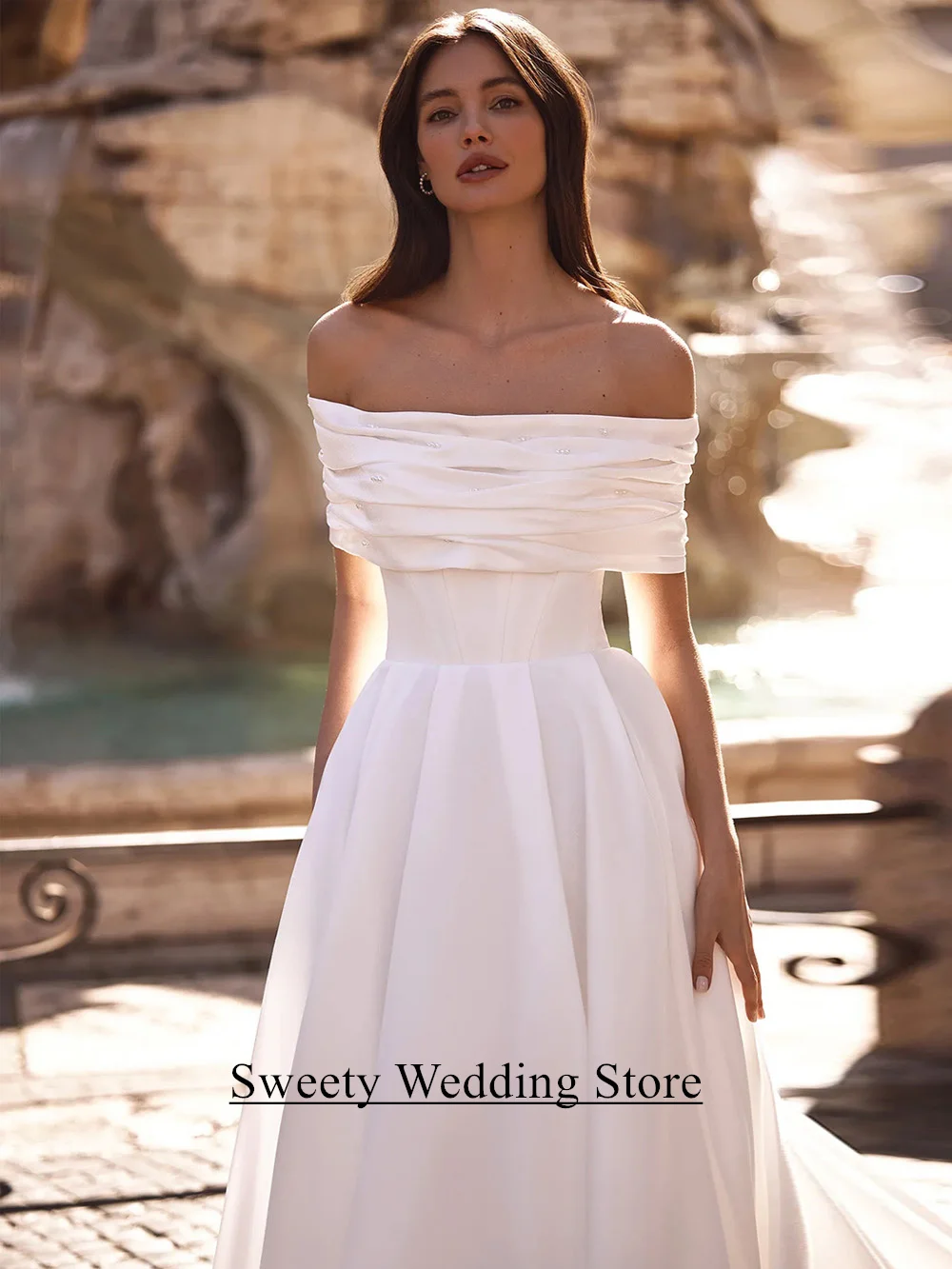 فستان الزفاف الحديث مخصص الحبيب انفصال قبالة الكتف اللؤلؤ ألف خط قطار المحكمة مشد ثوب الزفاف رداء ماري #3