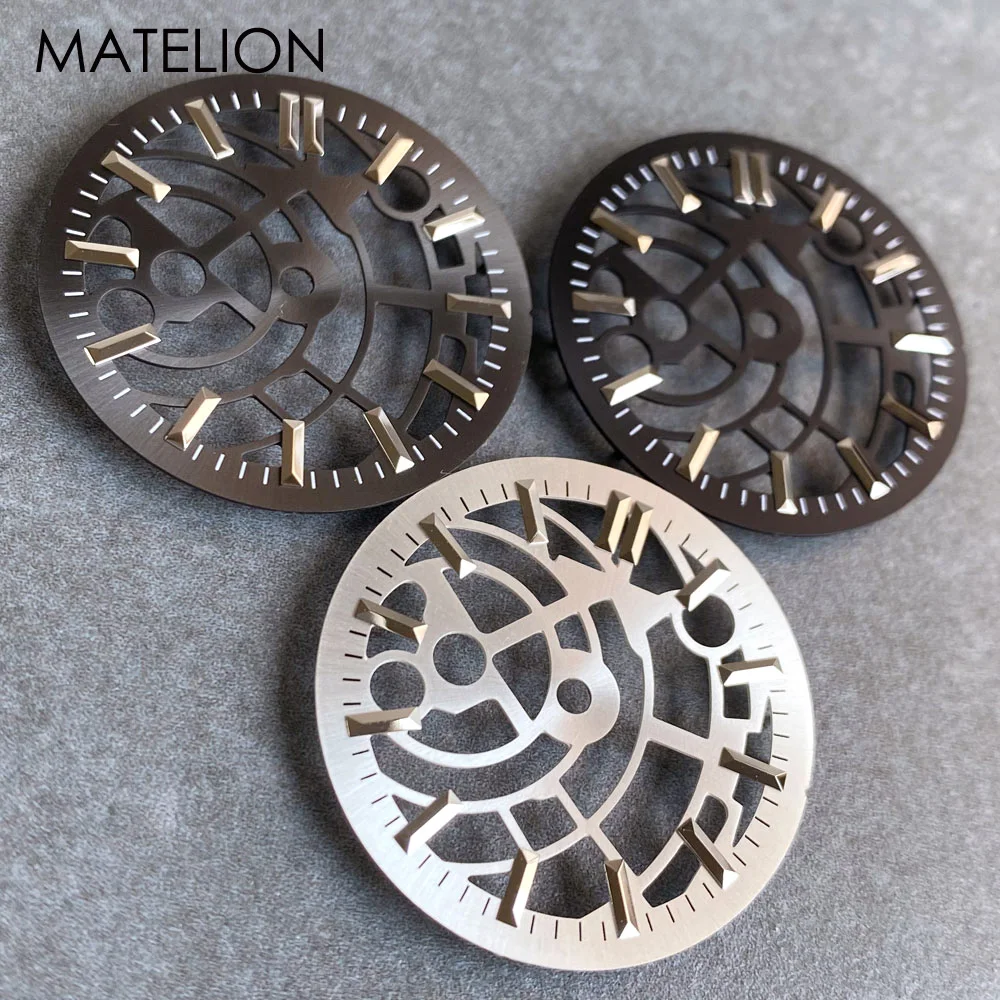 Skeleton Watch Dial Hollow out for NH35 NH36 NH38 NH70 NH71 NH72 4R35 4R36 Movt Metallic Markers 29mm Watch Face Silver Black