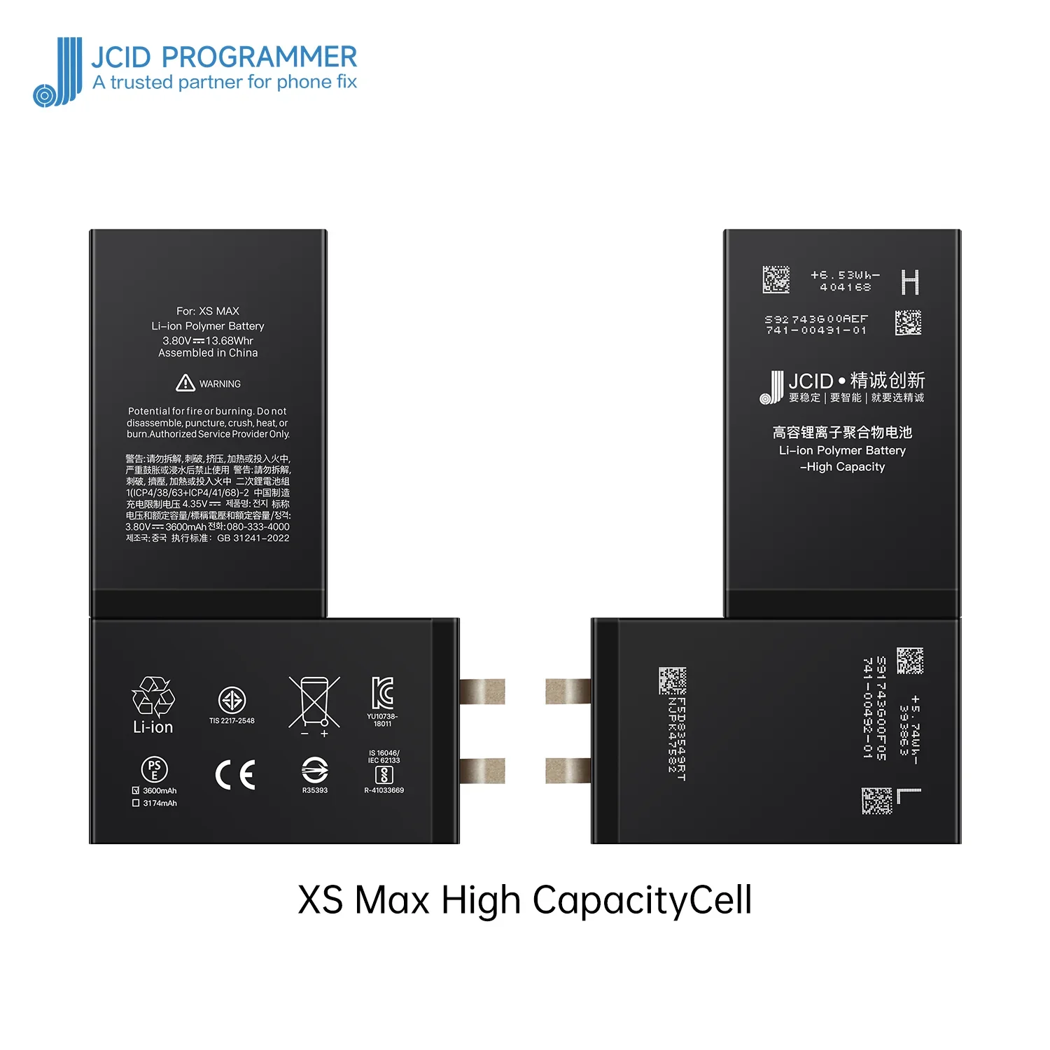 JCID high capacity Rechargeable Battery Cell No Without Flex For iPhone XR X Xs 11 12 13 14 15 Pro Max  For Apple Battery Cell