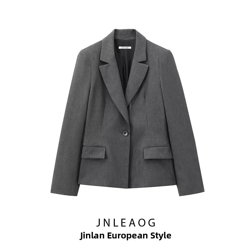 

Женский приталенный пиджак JNLEAOG с подплечниками, модный дизайн, повседневный, из полиэфирного волокна, длинный рукав, на одной пуговице