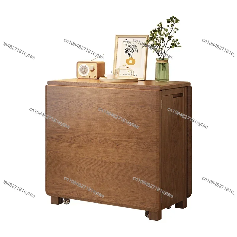 Solid Wood Folding Dining Table, Household Small Apartment Rectangular Retractable Chairs