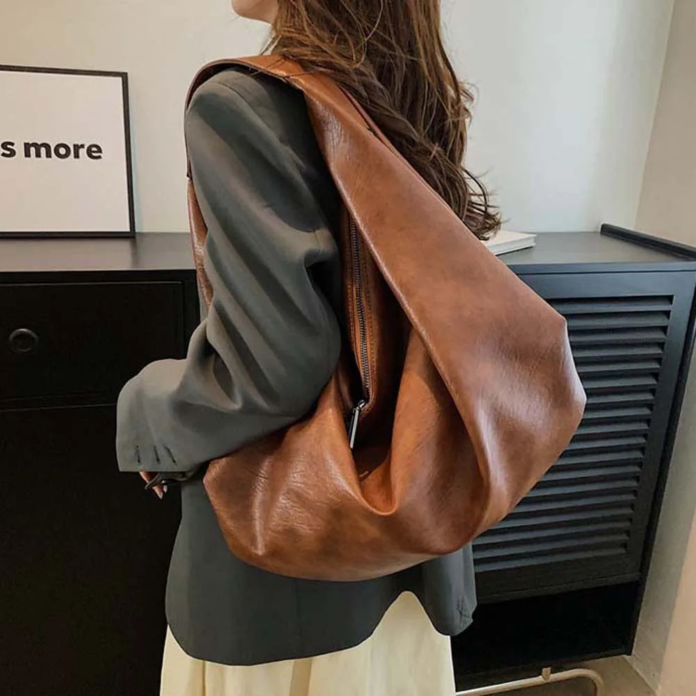 

Корейский стиль, сумка для пельменей из искусственной кожи, повседневная сумка в стиле ретро, большая вместительная сумка для подмышек, однотонная универсальная дорожная сумка с защитой от брызг воды