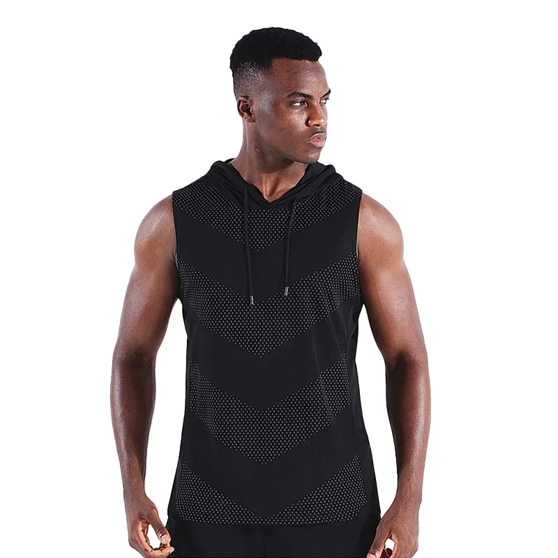 남성용 빠른 건조 민소매 티셔츠 탱크 티셔츠 탑 조끼 남성용 후드 맨 힙합 탱크 탑 야외 조깅 하이킹 낚시