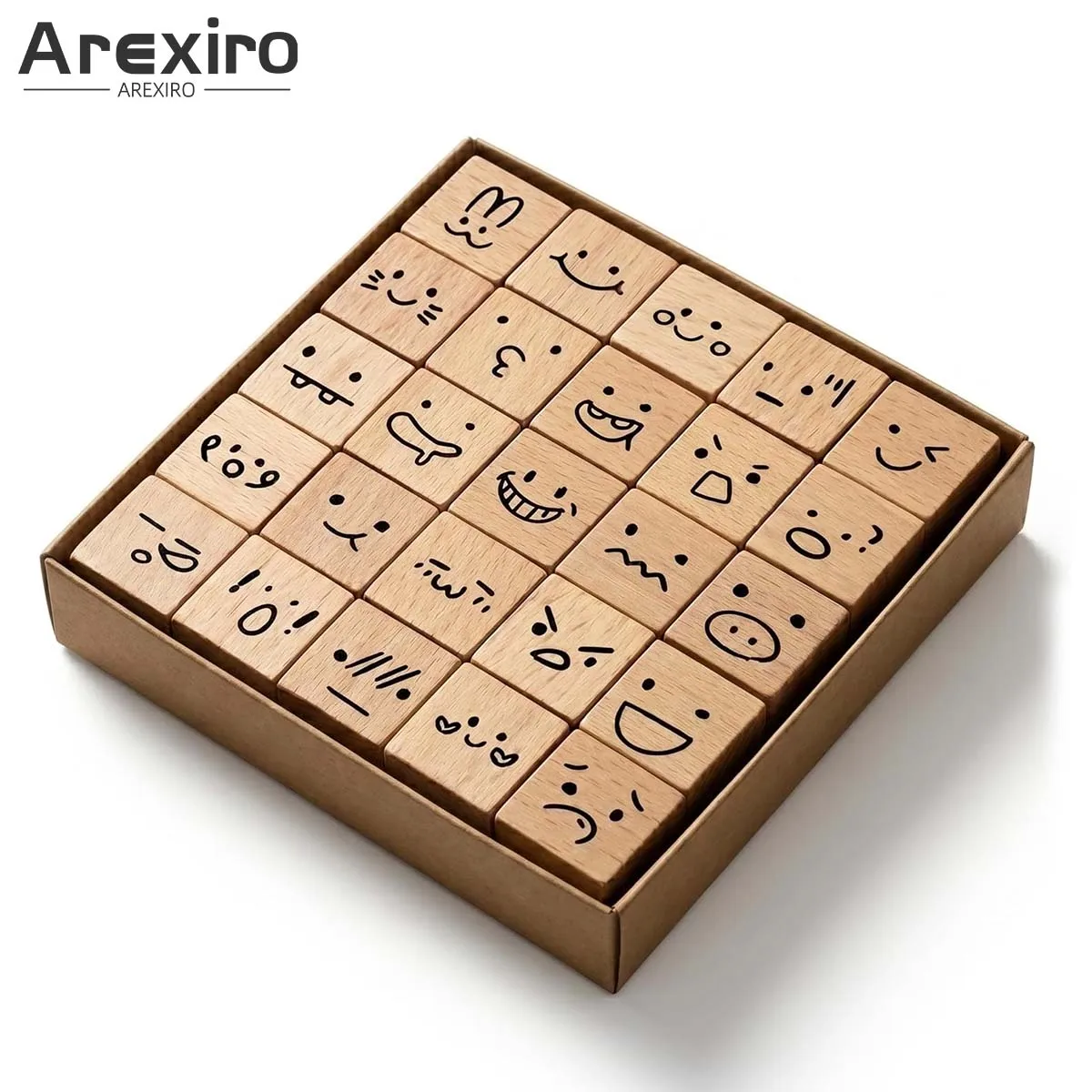 25Pcs Cute Expression Wooden Rubber Stamp SetMini Emoticon Face Stamps for Journal Scrapbook Card Making DIY Stationery