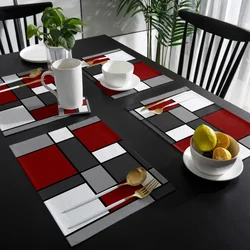 Elegant Blue and Gray Geometric Striped Table Placemats Perfect for Family Hotel Banquet and Holiday Settings