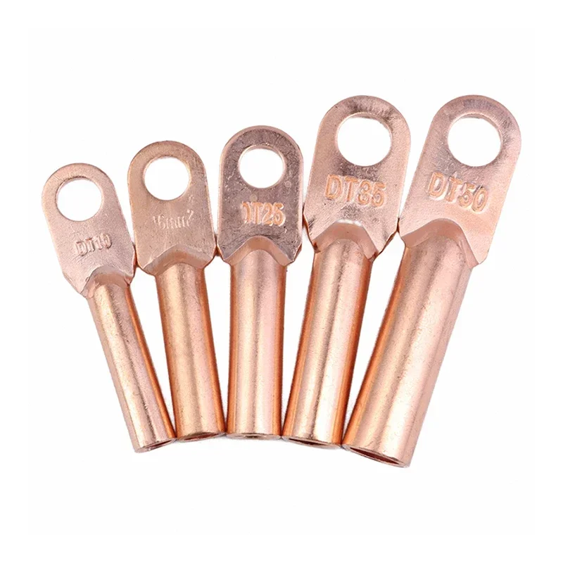 Wire Crimp Connector Car Auto Copper Terminal Block DT-10/16/25/35/50 Battery Cable Crimp Terminals Soldered Copper Crimp Lugs