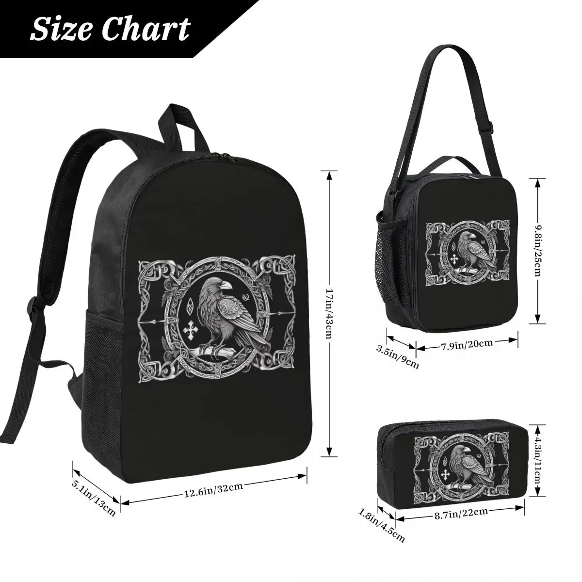 Yggdrasil Raven Backpack Boys Girls BookBag School Bag Laptop Shoulder Bags 3ps Insulated Lunch Bag Pencil Case