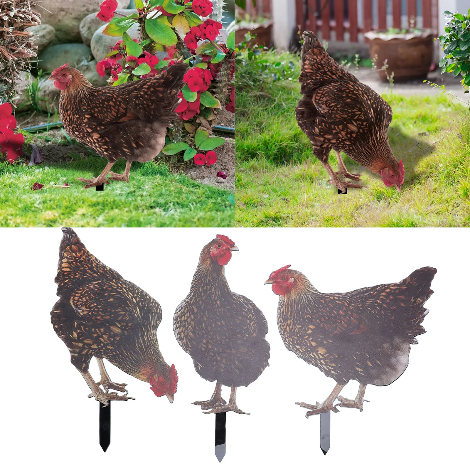 

3Pcs Rooster Garden Stake Acrylic Colorful Lifelike Weather Proof Chicken Yard Stake Statue Decoration For Outdoor Backyard Lawn
