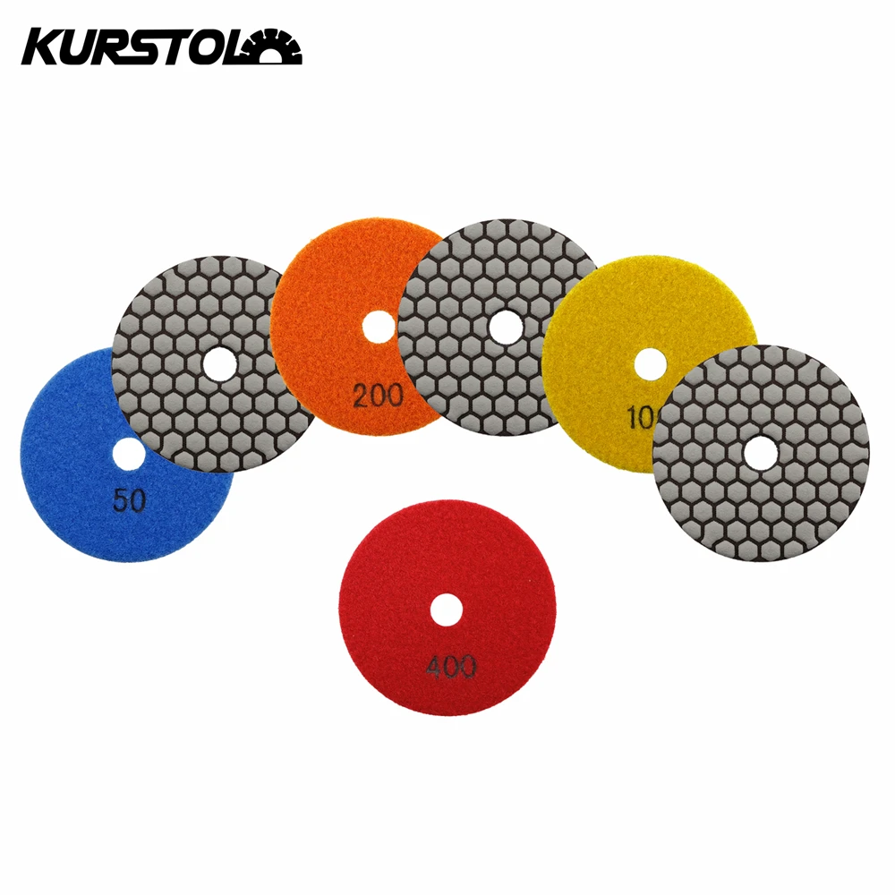 

KURSTOL 7pcs/set 100mm Granite Marble Dry Polishing Pads Artifical Stone 4 inch Diamond Sander Sanding Disc Abrasive Tool Kit