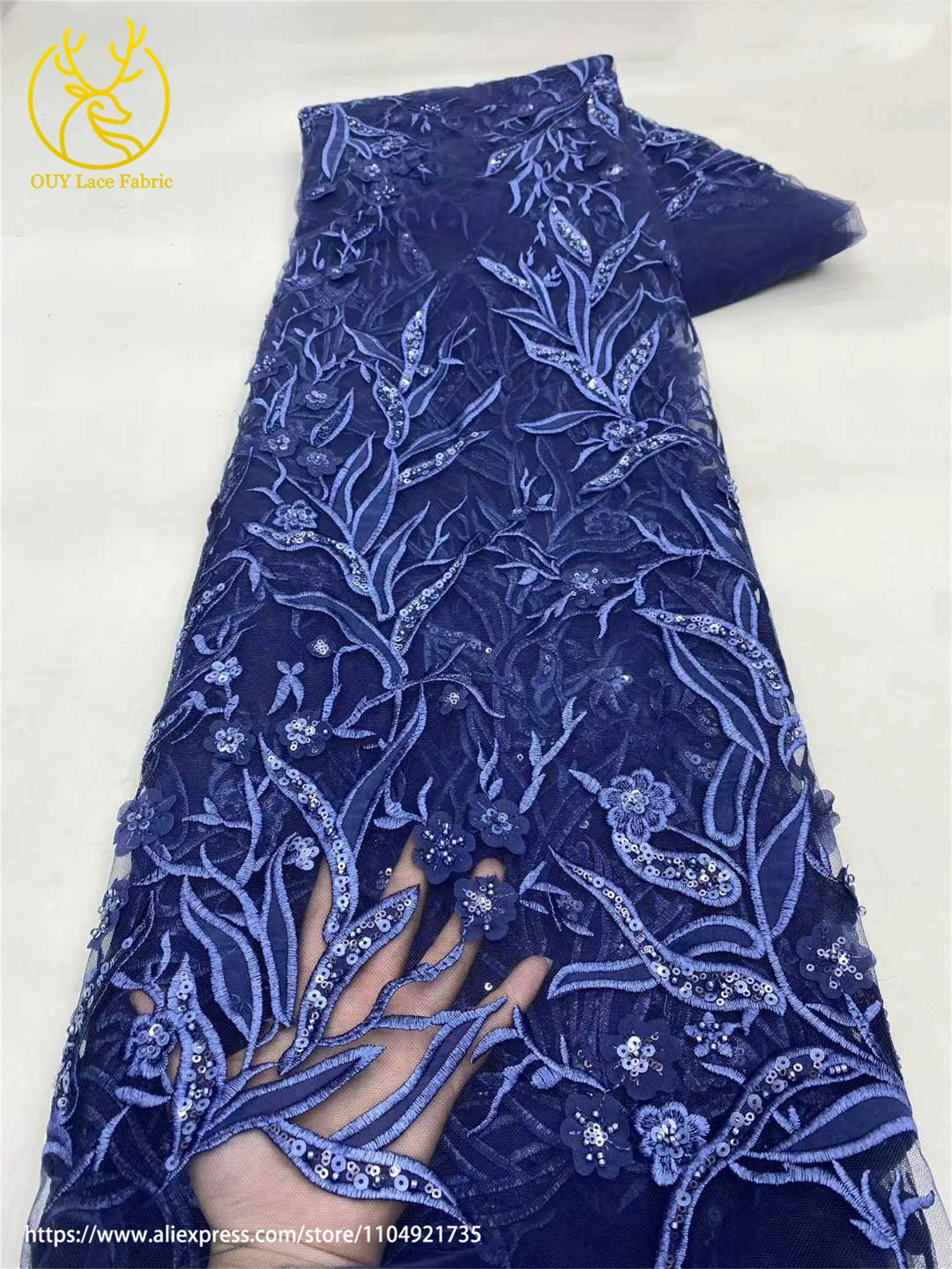 Mode Französisch Mesh Bräutigam Bestickte Spitze Stoff Hohe Qualität Afrikanische Nigerian Pailletten Spitze Stoff Damen Hochzeit Party Kleider – Detail 9