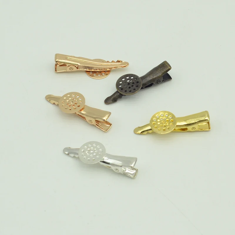 30PCS 3.5cm 4.5cm Metal Alligator Hair Clips With Holes Pallets Duckbill Hairpins with 1.2cm Net Pads For Attach Beads Charms