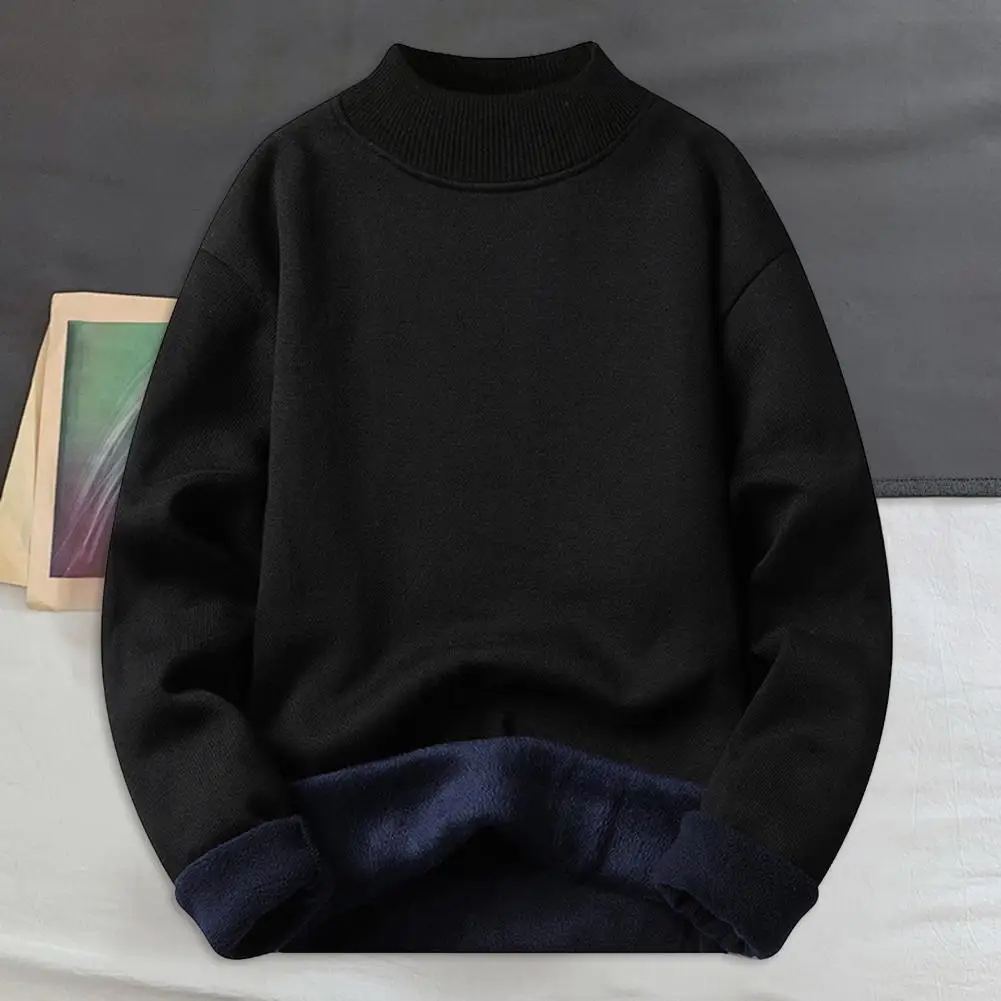 Sweter Sekolah Sweter Berjajar Mewah Nyaman Pria dengan Pulover Warna Solid Rajutan Kerah Setengah Tinggi untuk Kehangatan Musim Dingin Sekolah Kerja