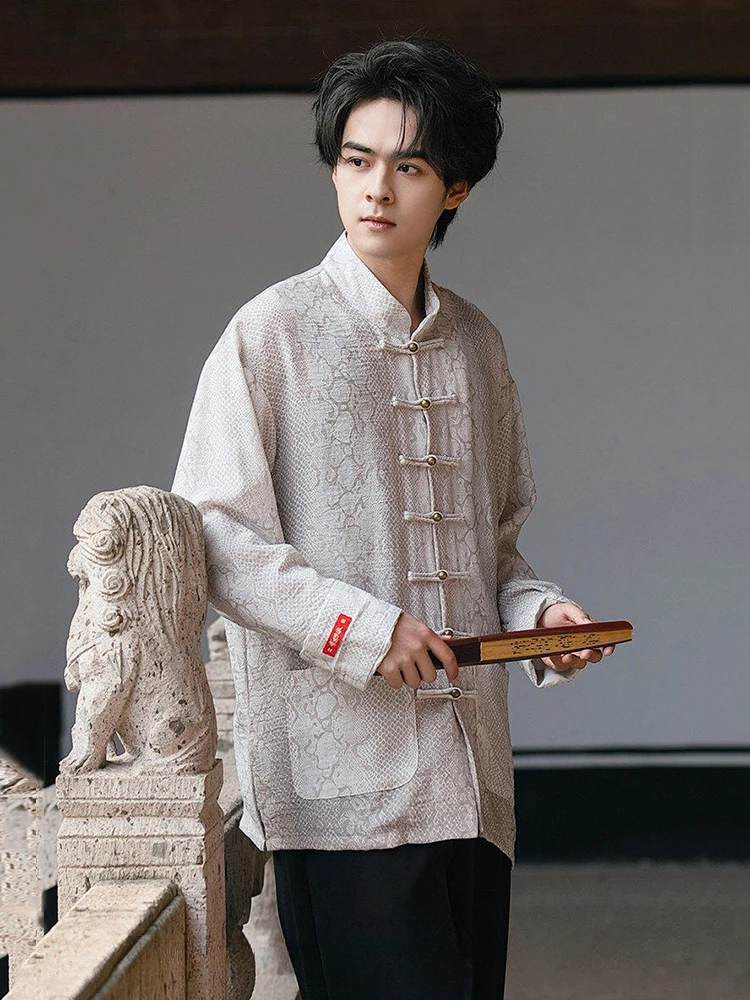 

Мужская хлопково-льняная рубашка Ele Long Sve с длинным рукавом, весенне-осенняя, в традиционном китайском стиле, с воротником-стойкой, молодежный костюм Тан, куртка