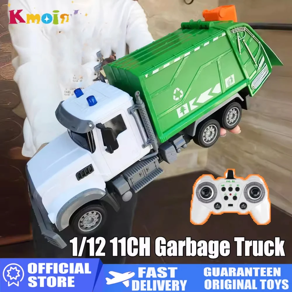 1/12 11CH Sanitary Car with Trash Bin RC Garbage Truck Electric Trash Truck Toy Set with Lights Sound Toys for Boys Kids Gifts