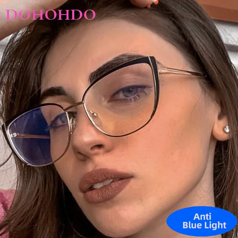 

New Luxury Brand Designer Cat Eye Metal Blue Light Fashion Trendy Optical Glasses Men Women Computer Glasses Unisex Lentes Очки