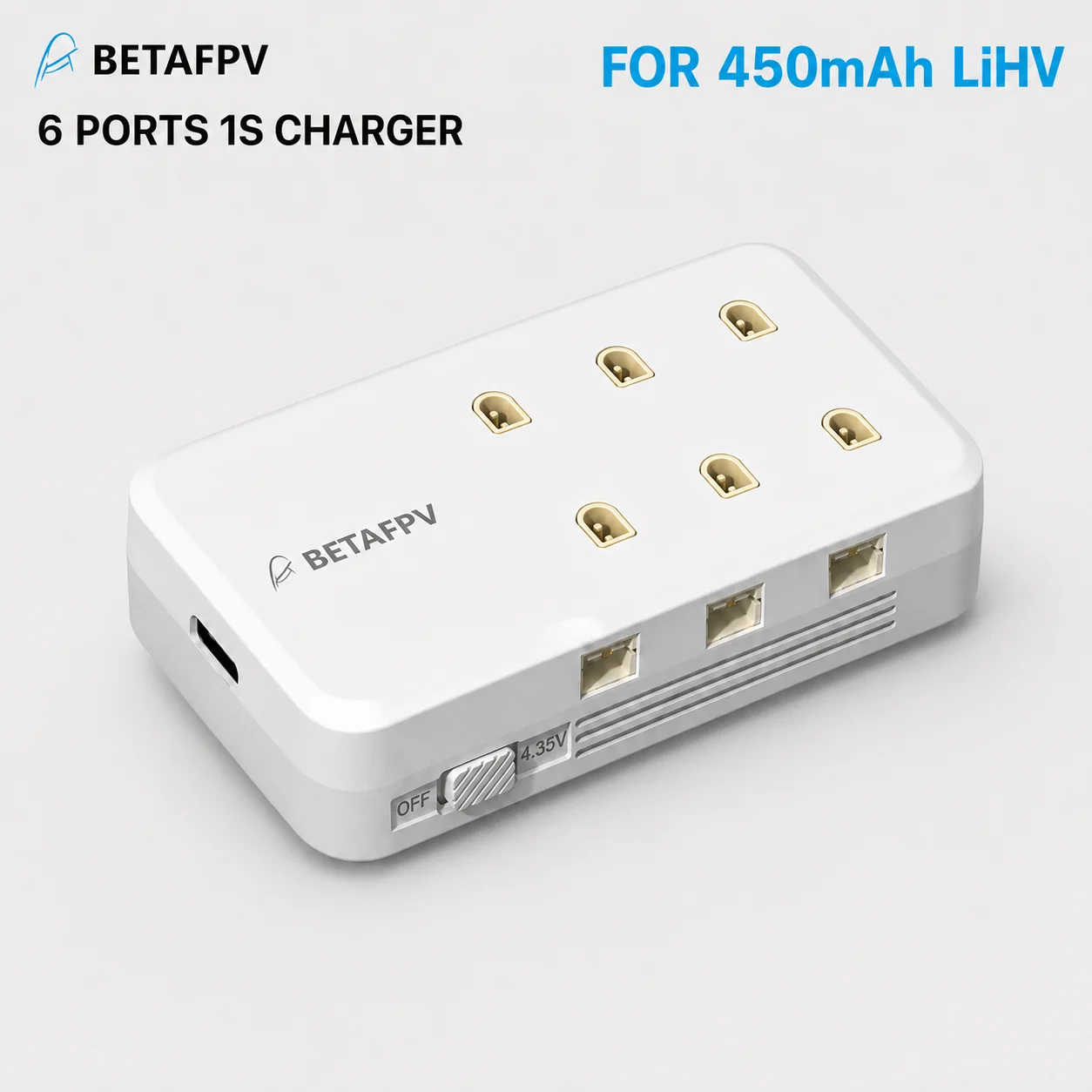 BETAFPV 6-Port 4,35V 1S LiHV Ladegerät BT2.0 PH2.0 USB-C 30W 1A Pro Port Mini-Ladestation für FPV-Drohnen, HobbyFly Alternative