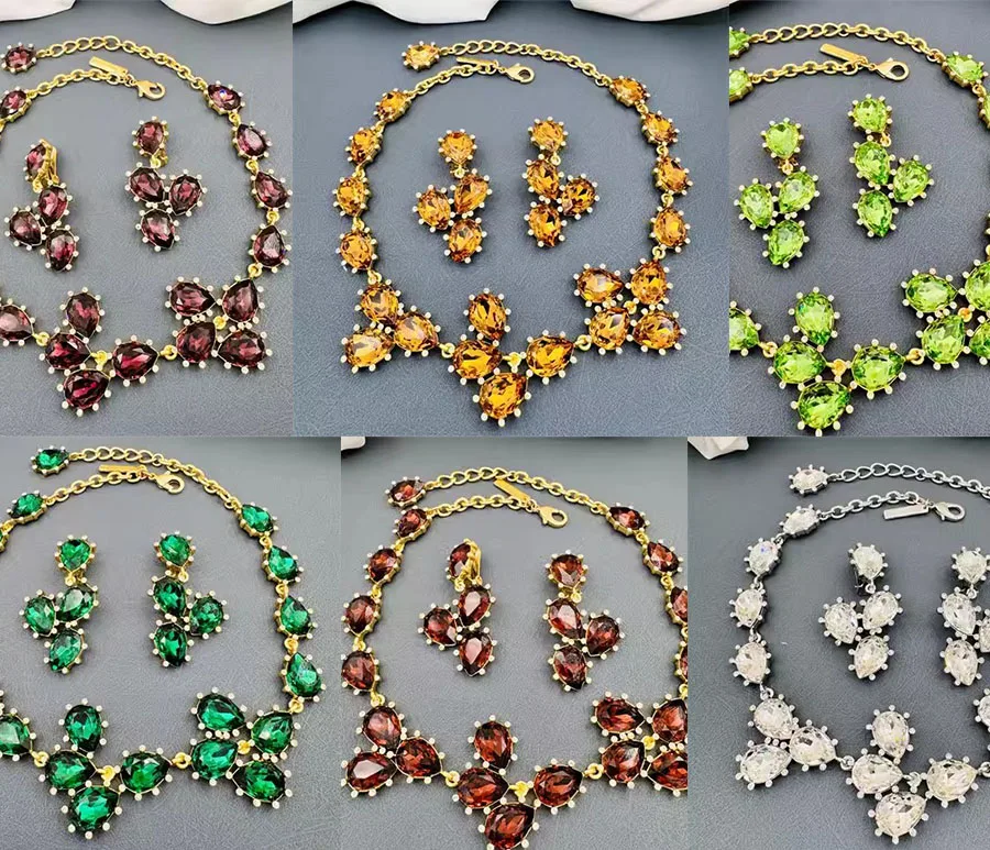 Europe And The United States New Oscar Multi-Color Crystal Earrings Necklace Set a Variety Of Optional Party Jewelry Gifts