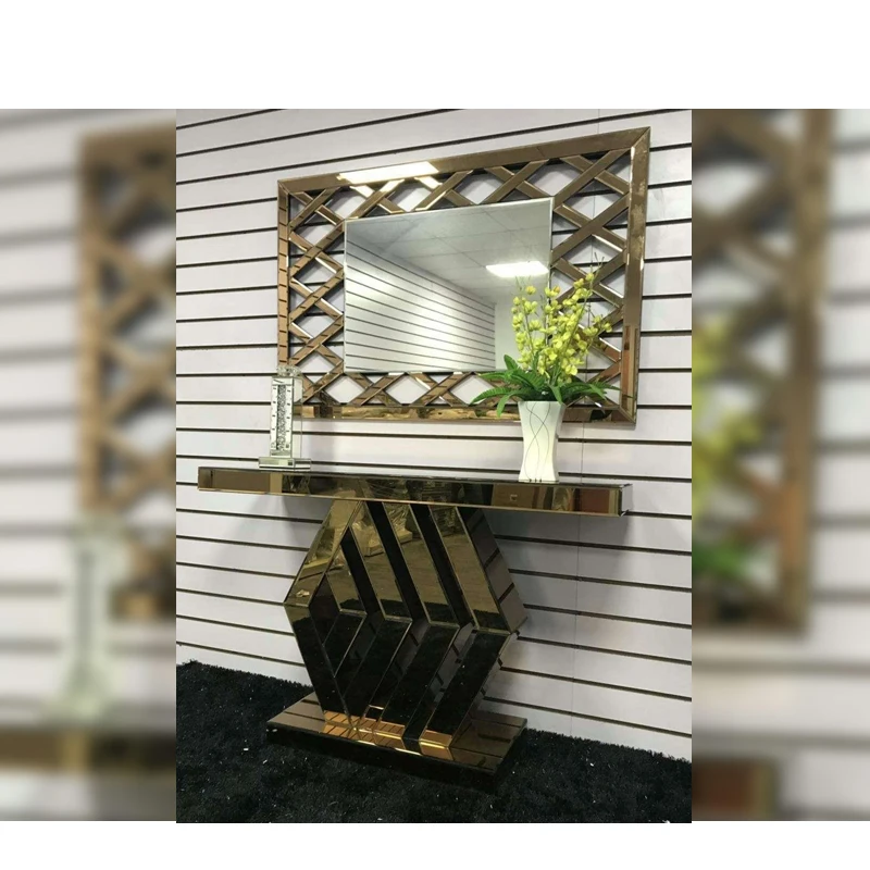 

Elegant French Broken Diamond Mirror Console Table