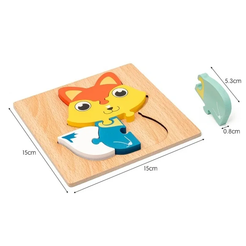 Drewniane puzzle stereoskopowe 3D Montessori, kreskówkowe zwierzęta, kształty, kolory, edukacyjna gra poznawcza, zabawka, prezent urodzinowy dla dzieci, 퍼즐