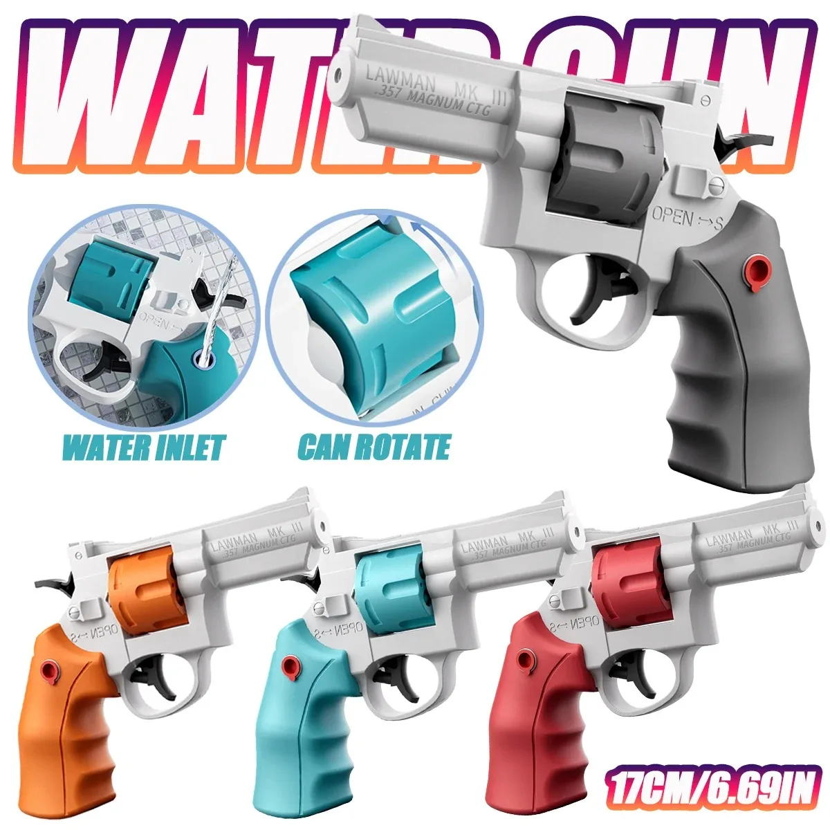 Revolver Water Gun Toys Squirt Guns Summer Outdoor Beach Pool Shooting Games Water Blaster Pistol for Kids Birthday Party Gift
