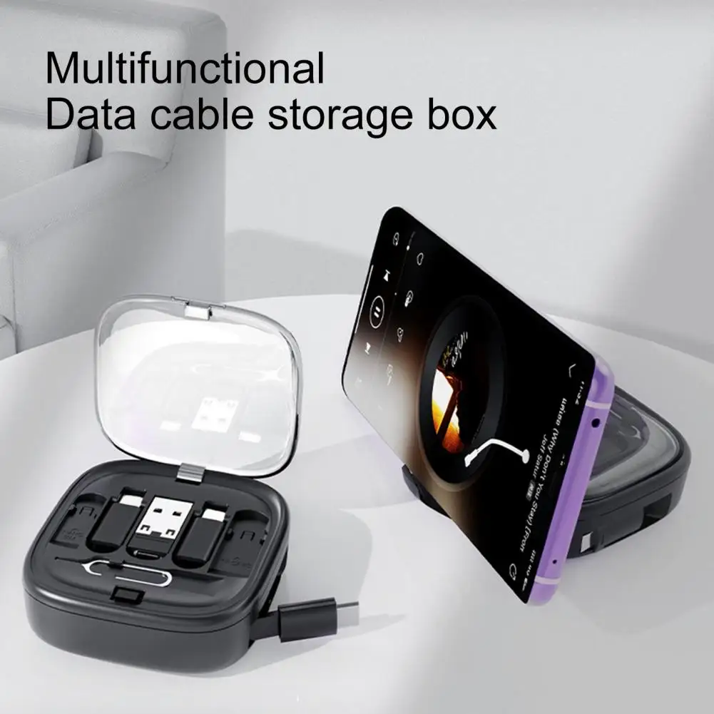 Charging Adapter Box Data Cable Adapter Box with Usb 8-pin Multi-function Sim Card Removal Pin Storage 60w Retractable Type-c
