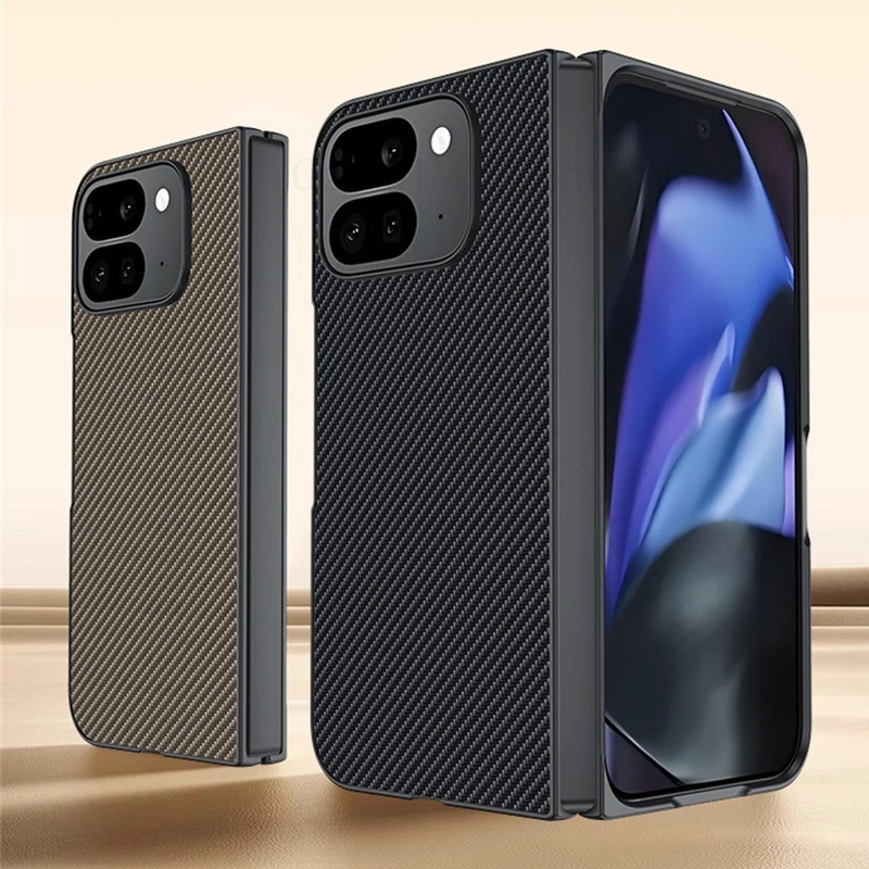 

Fundas For Google Pixel 10 Pro Fold Kevlar Pattern Spliced Leather Tough Case For GOOGLE Pixel 9 Pro Fold Protection Flip Cover