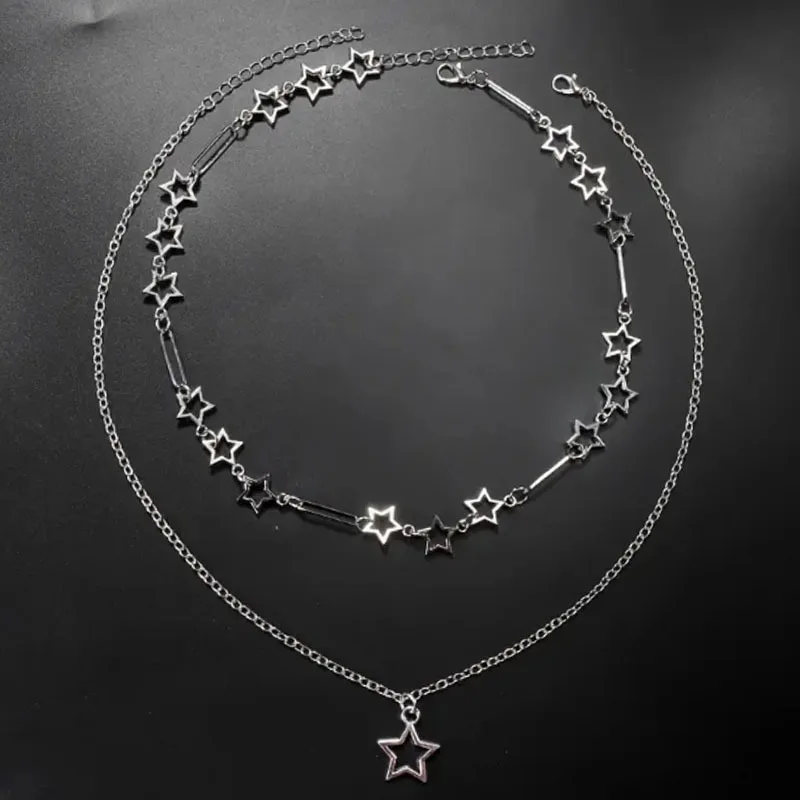 Personalized Punk Style Hollowed Out Stars Chain Double Layer Necklace Ladies Y2k Fashion Trend Holiday Party Accessories Gifts