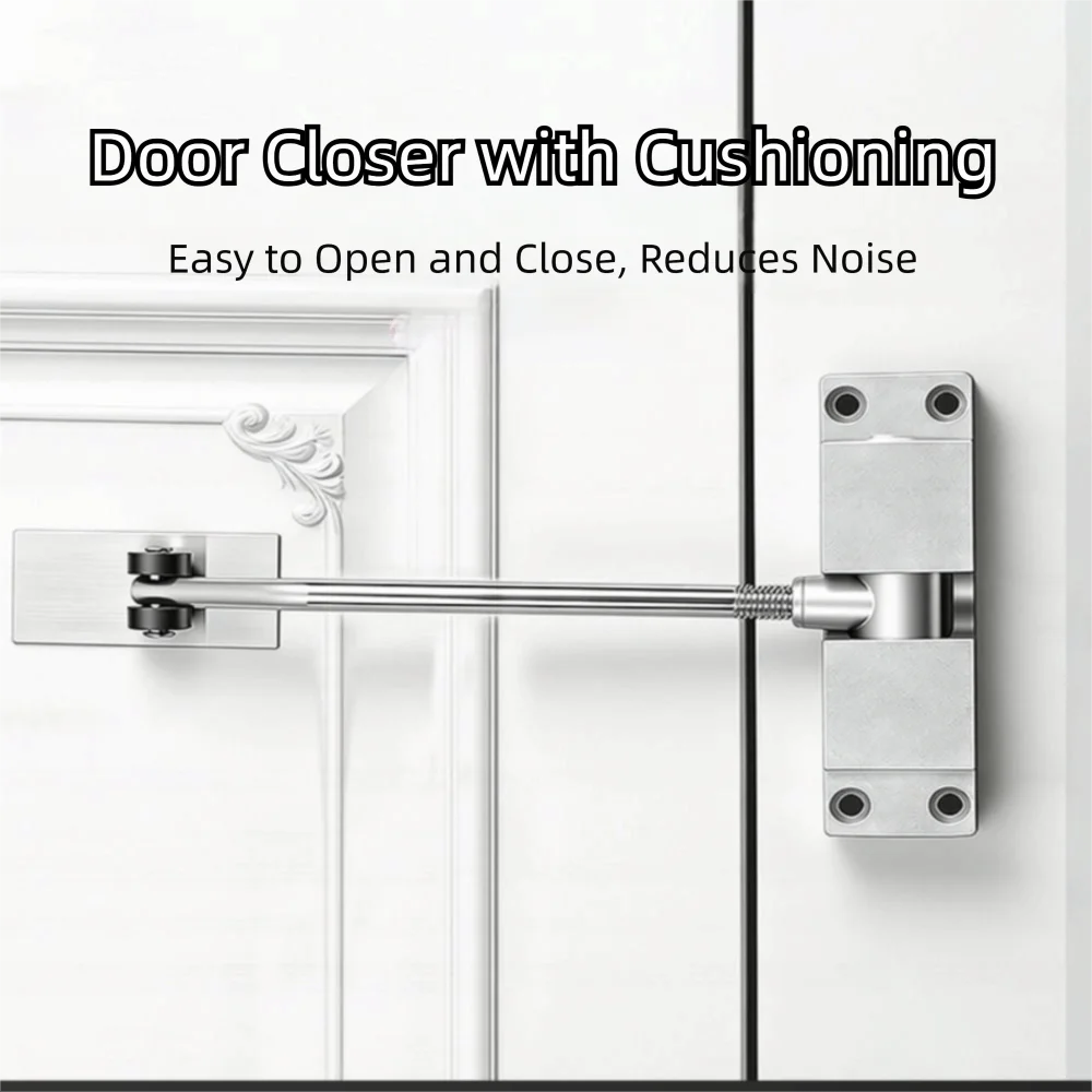 

Aluminum Alloy Automatic Door Closer Adjustable Speed Spring Buffer Spring Tension Door Closer Mute Soft Closing Surface Mount