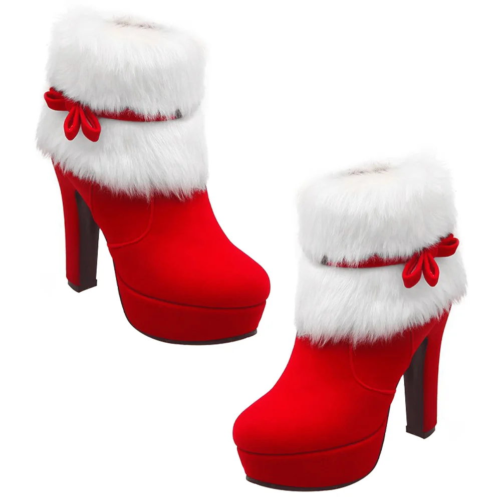 

Christmas Booties Traditional Style Boots Xmas Women Shoes Snow Winter Lining Fiber