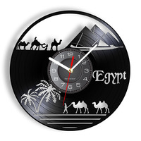 Egypt Theme Pyramid Vintage Vinyl Record Wall Clock Desert World Sahara Camel Decorative Wall Watch Unique Africa Travel Gift