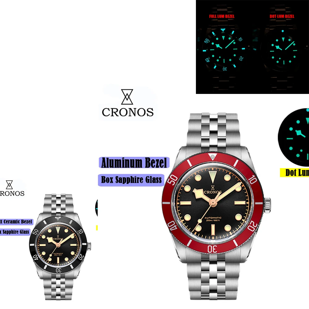 Cronos Luxury Men's Watches 39mm Diver BB54 Vintage Automatic PT5000 Movement Matt/ Aluminum Bezel Sapphire  Waterproof L6052