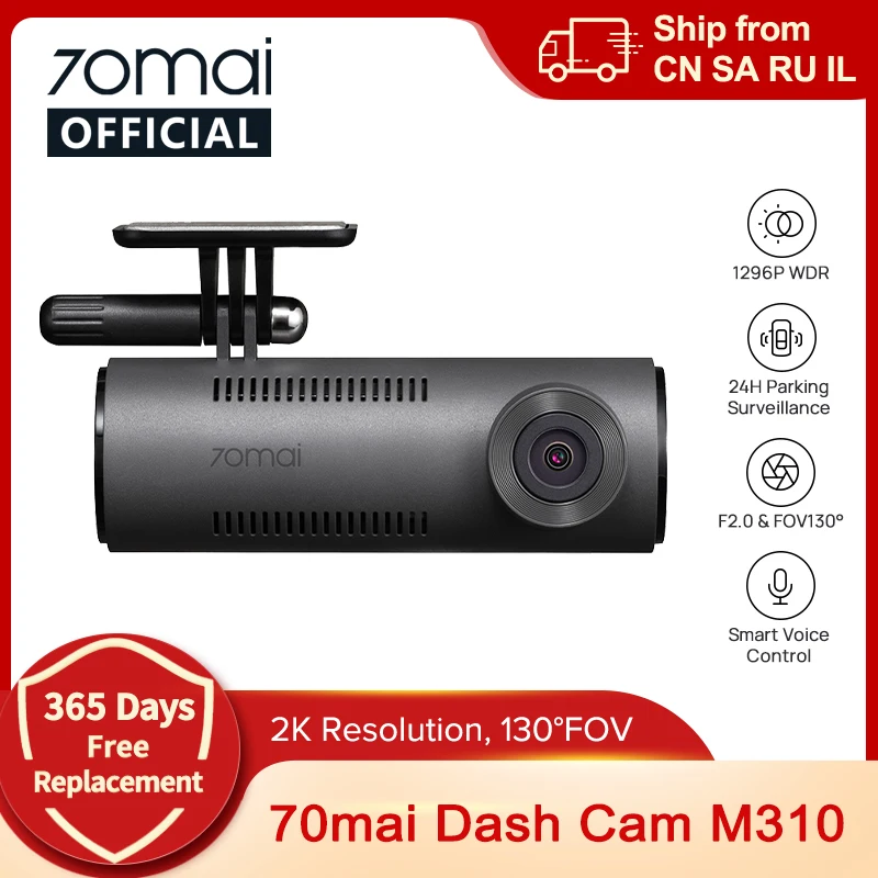 70mai Dash Cam M310 Câmera de carro 1296P Visão noturna 70mai M300 Gravador DVR de carro 24H Modo de estacionamento WIFI e controle por voz por aplicativo