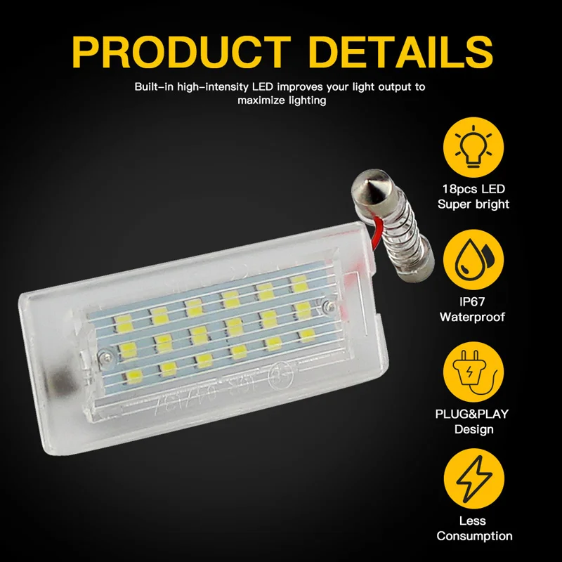 

2PCS LED License Plate Lights Canbus ​For BMW X5 E53 1999-2006 X3 E83 2003-2009 Models White Number Plate Lamps Car Accessories