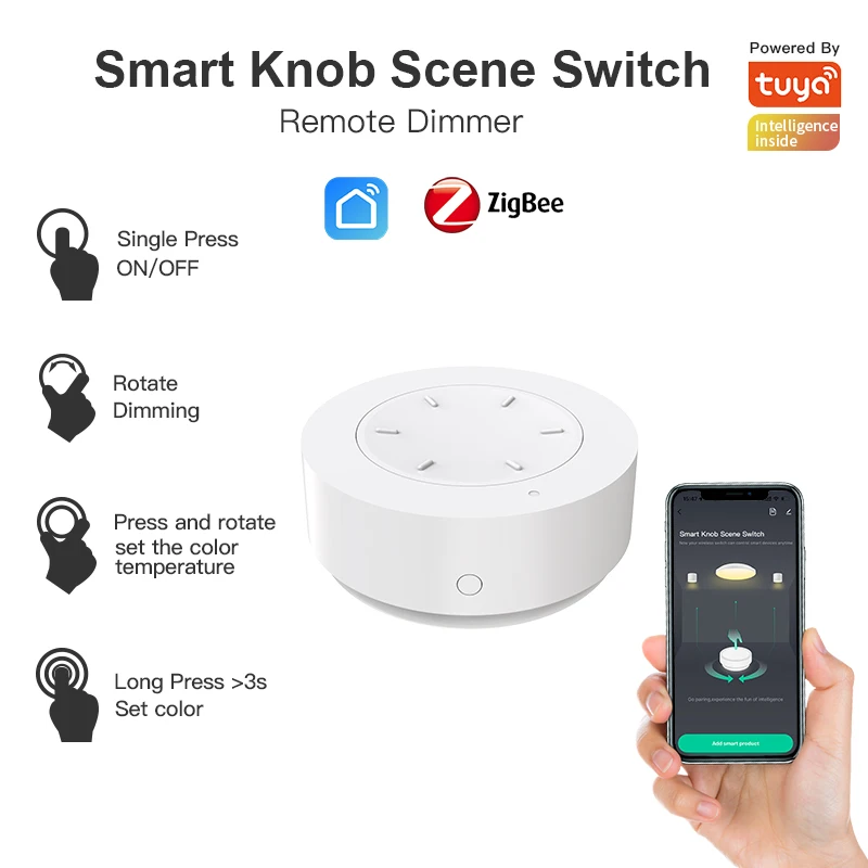 

Умная ручка Tuya ZigBee, DIY беспроводная кнопка сцены, вращающийся диммер, бытовая техника, автоматизация связи, пульт дистанционного управления