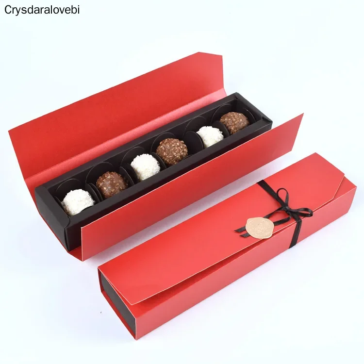 

20PCS Chocolate Box Favors Red Black Gift Boxes For Jewellery Kraft Candy Paper Box Wedding Gift Packaging Supplier Sets Ribbon