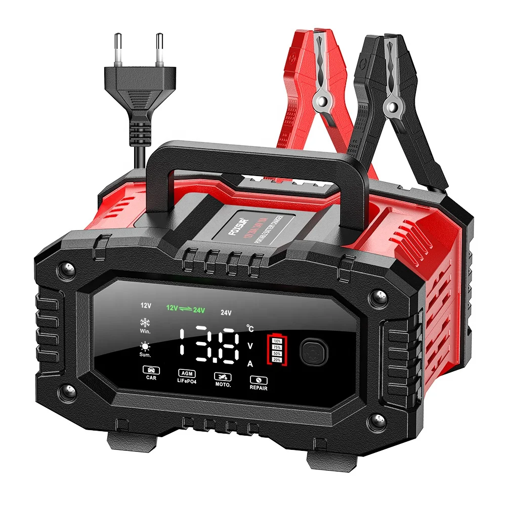 EU/US/UK/AU/JP plug for choose Foxsur Fully Automatic 12v 20A 24V 10A Intelligent Car /Motorcycle Pulse Repair Battery Charger