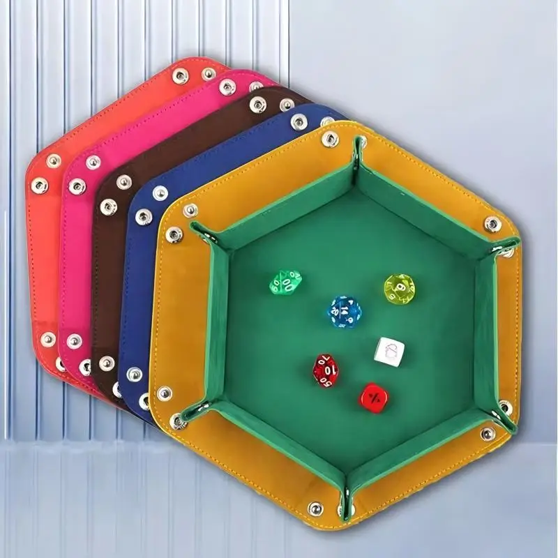 

Шестиугольный войлочный лоток для игральных костей, складной контейнер для хранения, игровой лоток из ПУ, настольный органайзер, лоток для украшений
