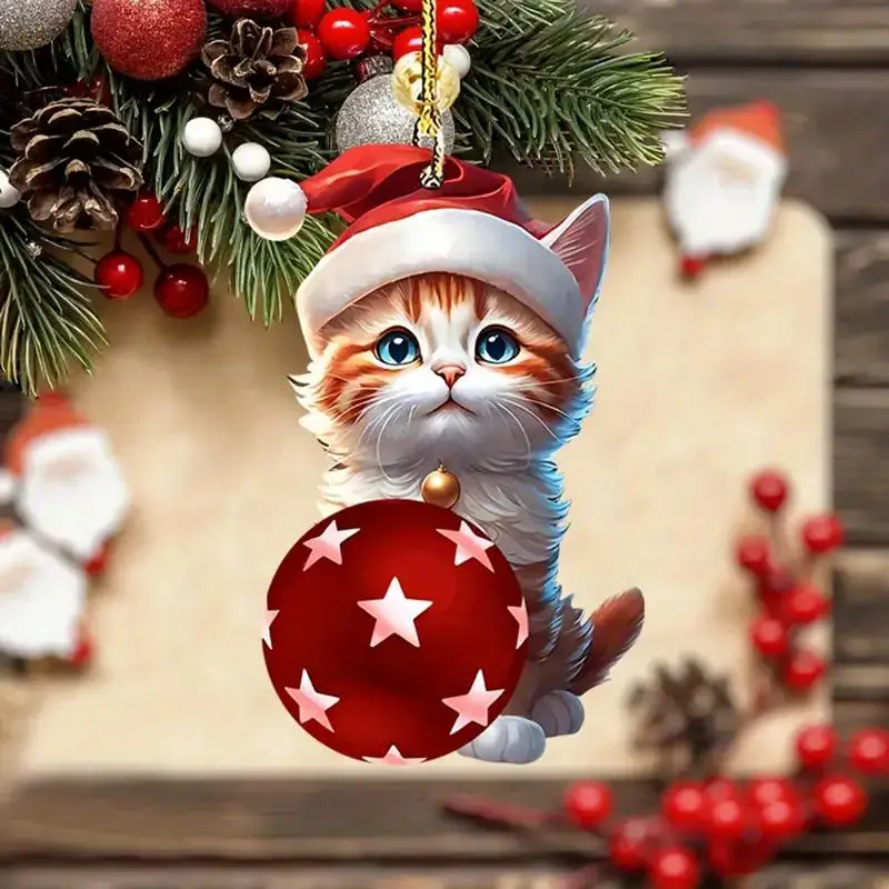 Car Pendant Christmas Car Acrylic Pendant Cute Cat 2D Flat Car Charm Christmas Car Pendant For Family Gatherings Or